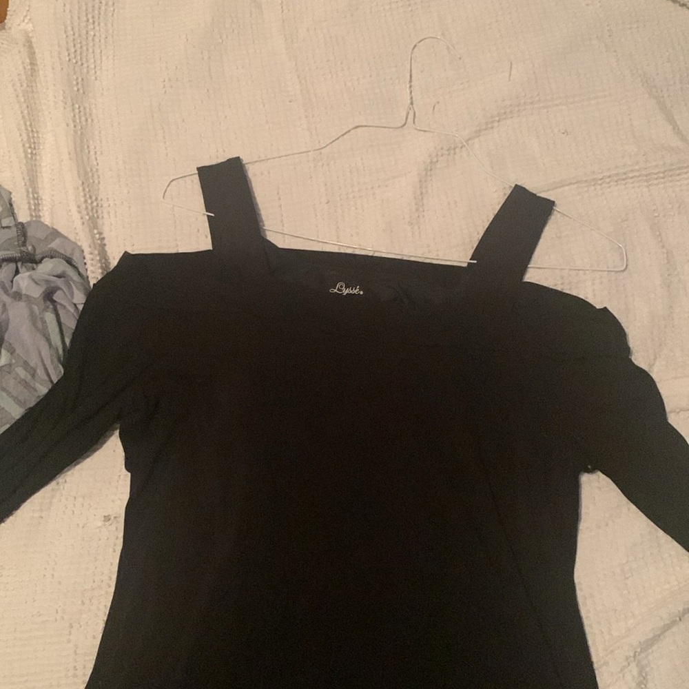 Black bare shoulder tunic top